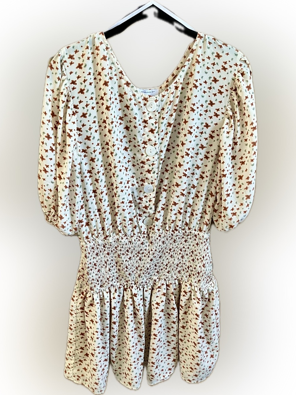 SABO Cream Mini Dress with Brown Floral Print and Button Front